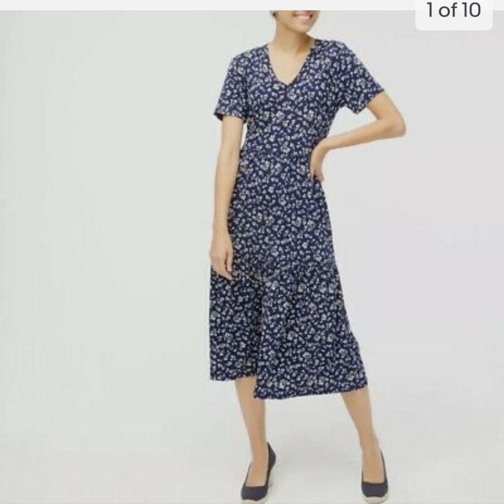 J Crew Factory Tiered V-neck Midi Dress